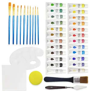 Non-toxic Acrylic Paint Set with 12ml 24ml Painting Brushes Palette Apron Sponge brushes 12 18 24 36 Colors Painting Supplies