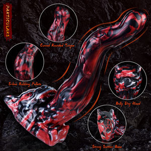 Фэнтезийный собачий фаллоимитатор с реалистичным языком, красно-черный мраморный силикон, несколько размеров - Product Image 5