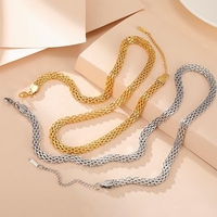 Collier en chaîne à mailles larges et plates en acier inoxydable, collier ras du cou tressé à maillons apparents