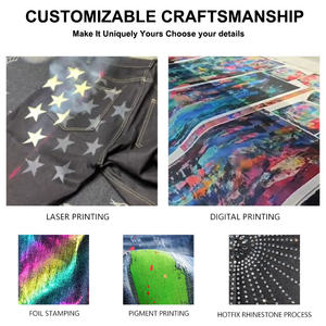 Distressed Straight <strong>Jeans</strong> - Rhinestone Details &amp; Versatile Basic <strong>Jeans</strong> | Blue Rhinestone Wide-leg Men's <strong>Jeans</strong> - Product Image 4