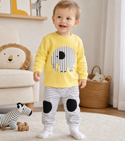 Ensemble de sous-vêtements pour enfants Automne/Hiver/Printemps en pur coton, hauts à manches longues col rond et pantalons à motifs animaux/écossais/dessins animés