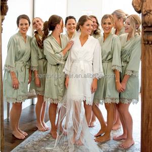 <span class=keywords><strong>Vestaglia</strong></span> da Sposa/Damigella d'onore in Raso <span class=keywords><strong>di</strong></span> <span class=keywords><strong>Seta</strong></span> con Scollo a V, Morbida e Liscia, con Bordo in Pizzo, Lunghezza al Ginocchio - Product Image 6