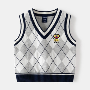 <span class=keywords><strong>Gilet</strong></span> <span class=keywords><strong>en</strong></span> tricot pour enfants de haute qualité, chaud, printemps-automne, motif à carreaux, gilets à col <span class=keywords><strong>en</strong></span> V pour garçons, pull pour bébé - Product Image 2
