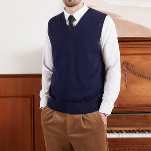 Customized Logo Autumn Spring V Neck Knit Jumper Casual Pullover Knitwear Wool Sleeveless <b>Sweater</b> for <b>Men</b> - Product Image 4