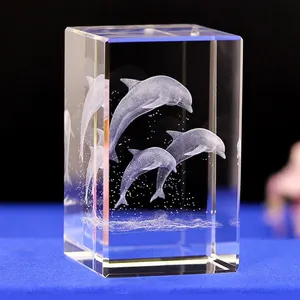 Cubo de cristal con grabado láser 3D, cristal de delfín, recuerdo