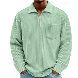 Nouveau pull pour homme, haut décontracté, col montant, fermeture éclair, velours côtelé, <span class=keywords><strong>manches</strong></span> <span class=keywords><strong>longues</strong></span>, <span class=keywords><strong>polo</strong></span> pour homme - Product Image 5
