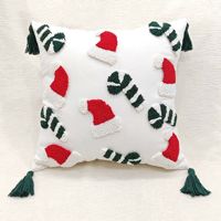Nouvelle Arrivée 2025 – Housse de Coussin Brodée à la Main avec Motifs Canne à Sucre et Chapeau de Père Noël pour Décoration de Canapé et Maison – Housse de Coussin de Noël