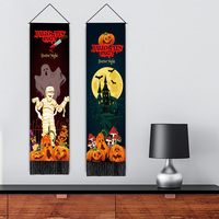 Décoration d'Halloween : Bannière suspendue, drapeau imprimé pour chambre, longues tentures verticales avec pompons