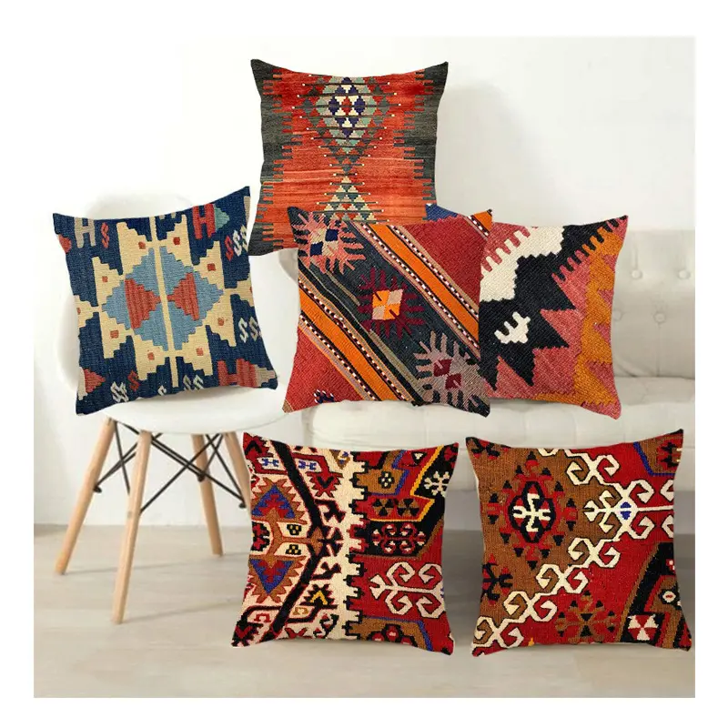 JA Wholesale High Quality Holiday Bohemian Colorful Ethnic Linen Geometric Pattern Throw Pillow Case For Sofa Living Room