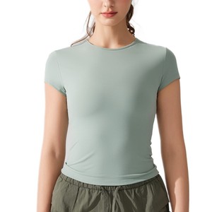 Camiseta Deportiva Casual de Cuello Redondo, Manga Corta, Transpirable, de Secado Rápido, para Yoga, con Cintura Ajustada, Corte Entallado, para Correr y Hacer Ejercicio - Product Image 1