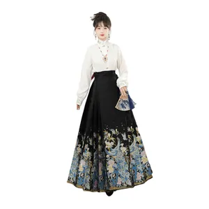 Original New Chinese Style Ming Weaving Gold Makeup Flower Horse Face Skirt Hanfu Women's Han Element Daily Commuting Set