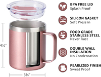Tasse à eau isotherme en acier inoxydable à double paroi de 12 oz avec poignée et couvercle hermétique, mug de voyage en acier inoxydable SS304, tasse à lait en métal, tasse à café