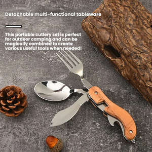 Ensemble de couverts de camping multifonctionnel en acier inoxydable pliable, couteau, fourchette et cuillère portables et personnalisés - Product Image 2