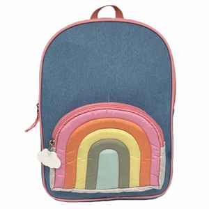 <b>Backpack</b> for School College <b>Toddlers</b> <b>Girls</b> Cartoon Fashion Denim Rainbow Polyester Zipper - Product Image 1