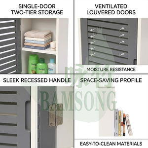 Armoire <span class=keywords><strong>de</strong></span> rangement <span class=keywords><strong>blanche</strong></span> et grise avec <span class=keywords><strong>porte</strong></span> à persiennes, style minimaliste moderne, 2 niveaux séparés pour ranger les serviettes, les articles <span class=keywords><strong>de</strong></span> <span class=keywords><strong>toilette</strong></span>, armoire <span class=keywords><strong>de</strong></span> salle <span class=keywords><strong>de</strong></span> bain - Product Image 2