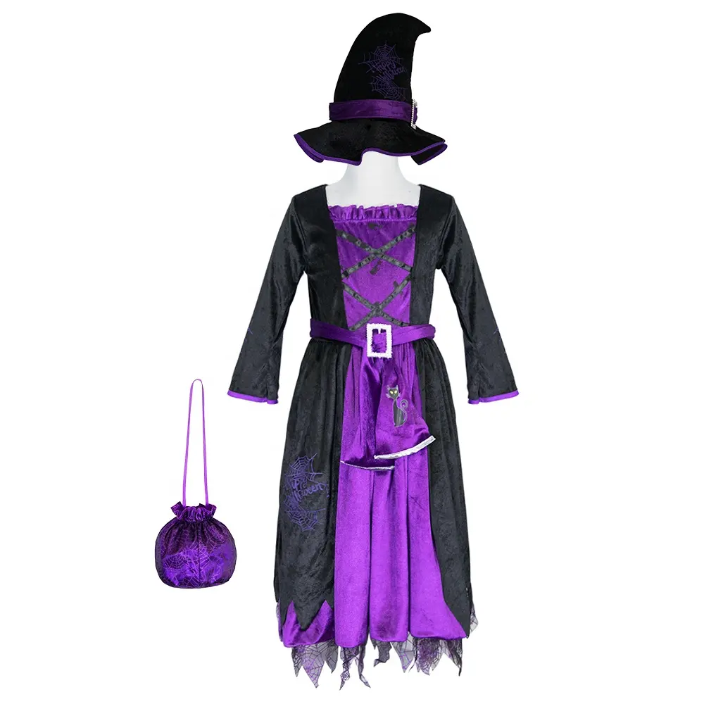New Spider Web Skirt Dress Up Outfit Halloween Girl'S Purple Witch Costume