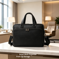 Porte-documents de luxe portable en cuir pleine fleur pour homme, idéal pour le bureau et les affaires, avec double poignée