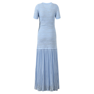 Nuovo <span class=keywords><strong>Abito</strong></span> Elegante con Decorazioni di Perline, Maniche Corte, Lavorazione a <span class=keywords><strong>Maglia</strong></span>, Vestibilità Slim, Collo Tondo, Patchwork <span class=keywords><strong>Plissettato</strong></span> per Donne - Product Image 4