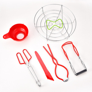 Stainless Steel Jar <b>Tongs</b> Foldable <b>Kitchen</b> Tool For Canning And Steaming With Non Slip Handles Red And Black Design - Product Image 3