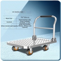 Carro de plataforma plegable de acero inoxidable 202 con cuatro ruedas, mango OEM, plataforma antideslizante, silencioso, para movimiento en almacén