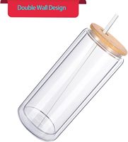 Gobelet en verre à double paroi pré-percé de 16oz 20oz couvercle en bambou paille transparente sans BPA tasse à bière sans danger pour les aliments verres à paillettes