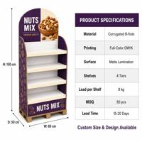 Présentoir rotatif en carton avec éclairage LED pour mélange de noix et de fruits secs, quatre niveaux, pliable, portable, logo personnalisé pour supermarché