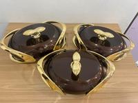 Ensemble élégant de 3 chauffe-plats de 2L-3L de capacité, pot thermique ovale à extérieur marbré pour la restauration haut de gamme et la vaisselle de banquet