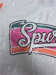 Maillots de basket-ball <span class=keywords><strong>NBA</strong></span> pour femmes, uniformes d'équipe de qualité, hauts à paillettes pour les fans, chemises courtes scintillantes pour le jour du match - Product Image 3