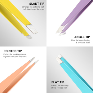 Pinzas para depilación de cejas para mujer, 4 Uds., pinzas para cejas inclinadas de acero inoxidable, juego de pinzas con bolsa de Pu - Product Image 3