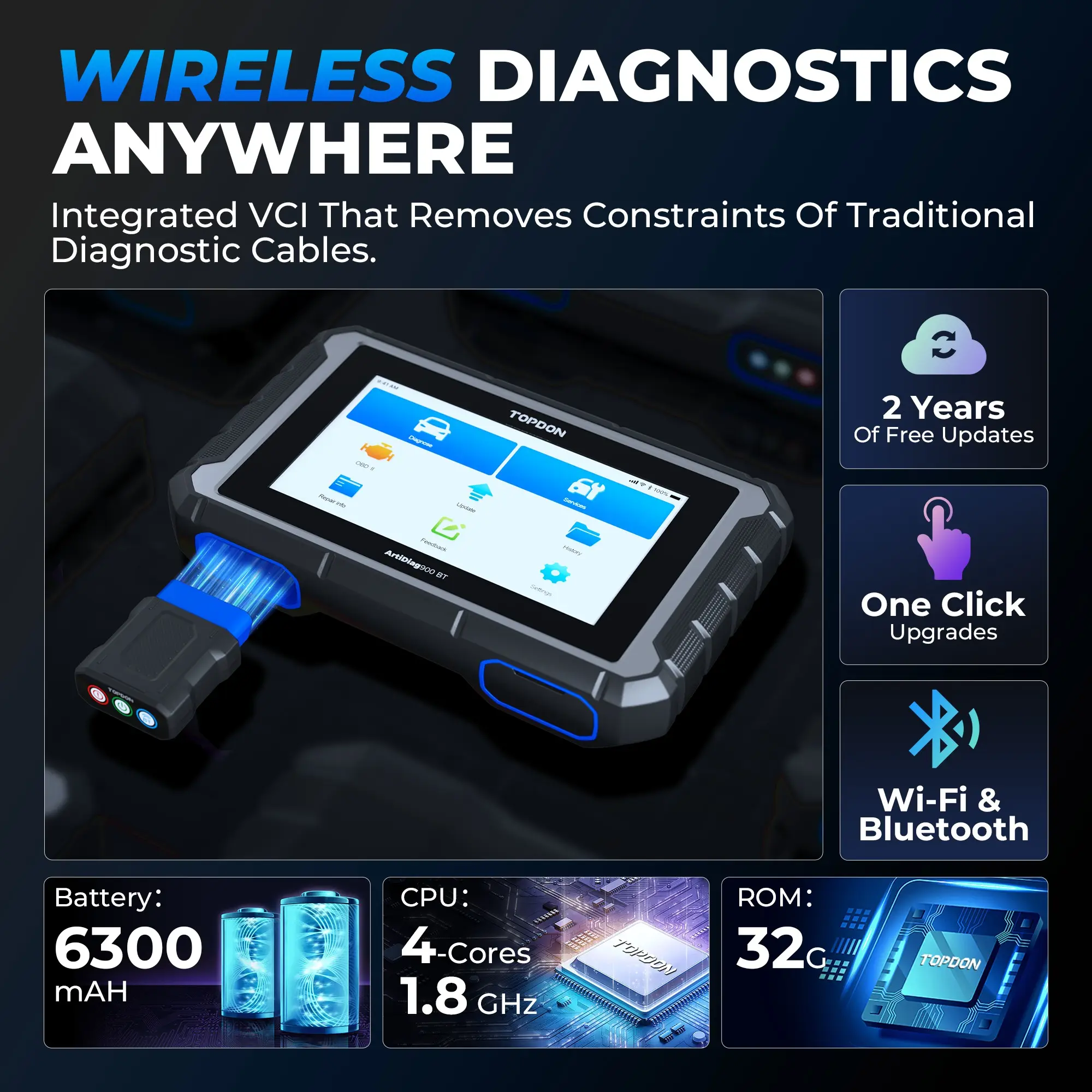 TOPDON AD900BT 2 वर्ष मुक्त अद्यतन पेशेवर स्मार्ट ब्लू टूथ ऑटो कार वाहन स्कैनर डिवाइस वायरलेस नैदानिक मशीन उपकरण
