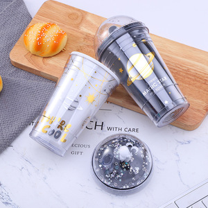 Zhen Ai Astronaut Themed Transparent Double Walled Plastic Straw Cup Reusable Gift Cup For Child - Product Image 4