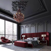 Villa Luxus Red Velvet King Size Doppelbett Villa Big Kopfteil Custom Large Bedhead Blue Velvet Soft gepolstertes Haupt bett