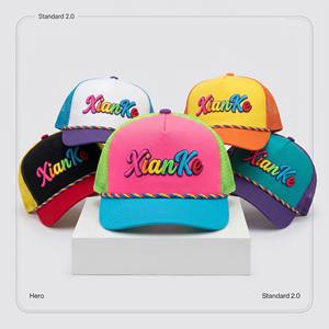 Casquettes Trucker X&K Hybrides à Détails Corde, Motif Damier, Style Rétro <span class=keywords><strong>Golf</strong></span> Moto, 5 Panneaux, Dos en Maille, Vente en Gros, Casquettes Snapback Personnalisées - Product Image 1