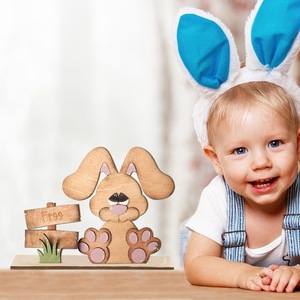 Ornements de Pâques en bois mignons, lapin malvoyant, décoration de bureau, vente en gros - Product Image 2