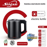 Ketel Listrik Stainless Steel 1L Dua Lapis 110 Volt Mini Portabel Kontrol Suhu Pemanasan Cepat untuk Penggunaan Rumah Tangga