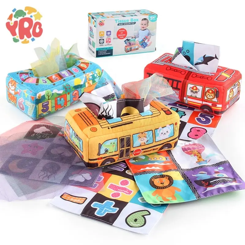 Amazon Hot Selling Baby Tissue Box Soft Stuffed High Sensory Toys Learning Educational Baby Magic Tissue Box