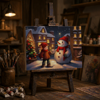 Décoration Murale de Noël pour la Maison : Peinture sur Toile Train de Noël, Père Noël, Lune Hivernale, Neige, Bonhomme de Neige, Paysage – Impressions Numériques