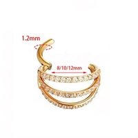 Perhiasan Tubuh Titanium Zoor F136 Tiga Lapisan Bertabur CZ, Cincin Septum Hidung Model Clicker Berengsel, Perhiasan Tindik Helix Daith