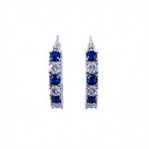 Orecchini a lobo classici con zaffiro, taglio brillante rotondo rosso rosa, montatura a griffe in lega di zinco, gioielli da festa da donna - Product Image 1