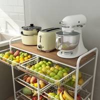 Chariot de rangement roulant polyvalent Joyings avec plateau en bois, paniers coulissants en fil métallique et étagère de cuisine robuste en métal