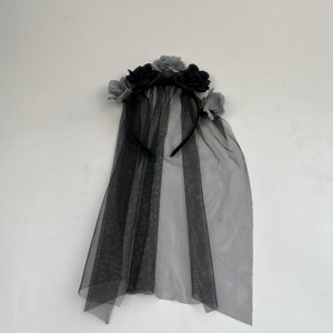 ตาข่ายผ้าไหมลูกไม้ลายผีเจ้าสาวดอกไม้ประดิษฐ์สีดำตกแต่งฮาโลวีนงานตามสั่ง - Product Image 1