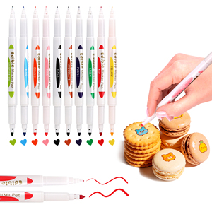 Marcador comestible de doble punta de grado alimenticio, rotulador de colorante alimentario para decorar pasteles, galletas, bento, fondant, herramientas de repostería, no tóxico, comestible. - Product Image 1