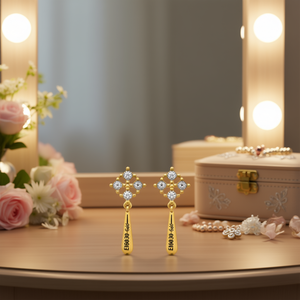 Orecchini Pendenti E1630 in Oro per Donna, Design Classico Geometrico con Cristalli e Strass, Taglio Brillante, Placcati in Oro, Gioielli alla Moda - Product Image 2