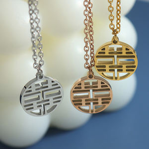 Collana Portafortuna Pace e Gioia in Acciaio Inossidabile con Ciondolo Fu Carattere Portafortuna Cinese Collana della Felicità - Product Image 2