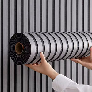 Rouleau d'autocollants muraux en bois rainuré 3D SXP, <span class=keywords><strong>papier</strong></span> <span class=keywords><strong>peint</strong></span> décoratif auto-adhésif, revêtement mural imperméable pour l'intérieur de la maison - Product Image 2