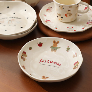 Xujia Mengmengjia, juego de vajilla de cerámica de dibujos animados bonitos, plato desechable profundo de 8 pulgadas, plato de arroz, plato de postre para fiestas - Product Image 3