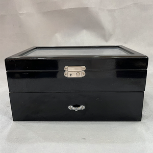 <b>Black</b> Wooden Watch Case Glass Lid Jewelry Box Lockable Storage Organizer for Watches <b>Sunglasses</b> - Product Image 3