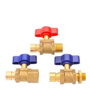 Válvula de Bola de Bronce de 1/2 Pulgada, Manual, Industrial, para Agua, Gas y Aceite, Estructura Fija, Conector con Manija Roja y Azul - Product Image 1