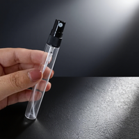 Flacon de parfum en verre cylindrique transparent de 10 ml avec atomiseur mini, bouchon noir, pompe pulvérisatrice à sertir, diffuseur à bâtonnets sérigraphié