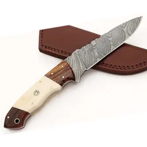Güzel Sizzco şam çelik sabit bıçak avcılık kamp Skinner bıçak sapı gül ahşap deve kemik taşıması kolay